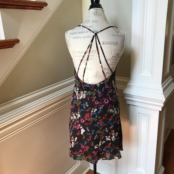 Alice + Olivia Mini Slip Dress Womens 4 Black Red Blue Floral Print Sleeveless - Picture 8 of 10